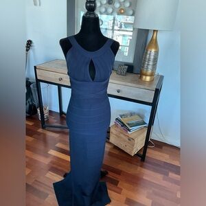 Herve Leger Navy Blue Maxi Bandage Dress